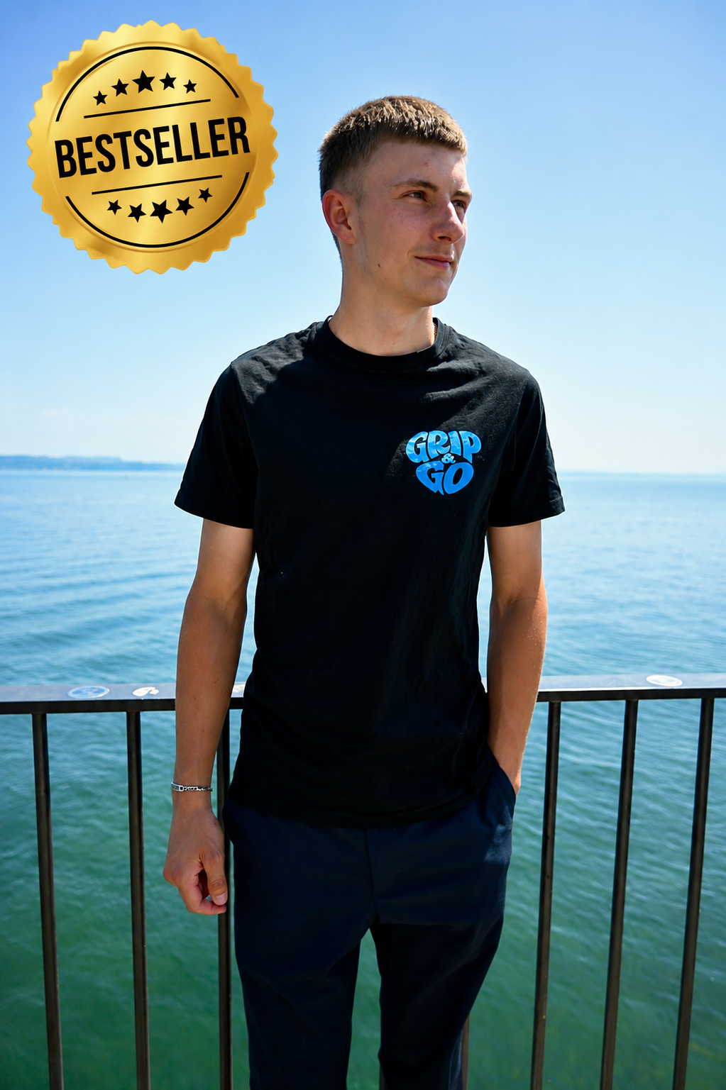 T-shirt Noir Grip & Go | Logo Simple
