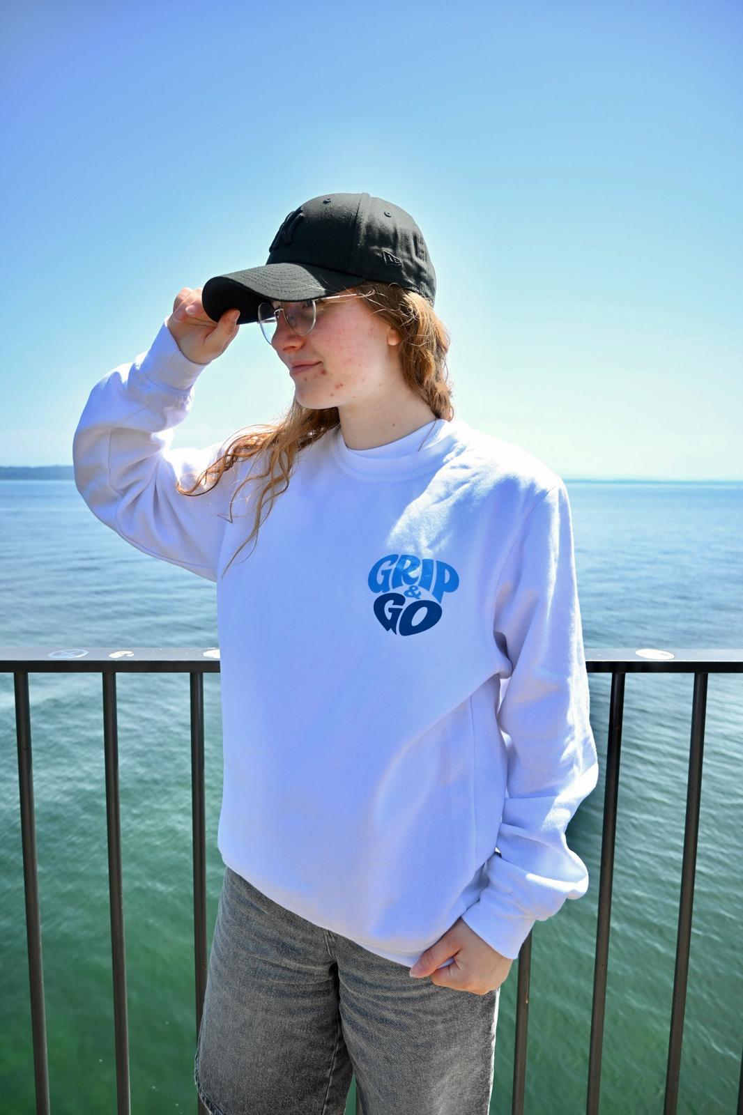 Pull Sans Capuche Blanc Grip & Go | Logo Double