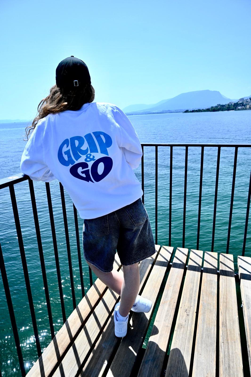 Pull Sans Capuche Blanc Grip & Go | Logo Double