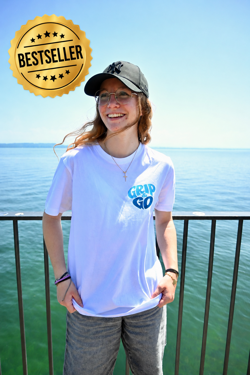 T-shirt Blanc (logo double) - Grip & Go
